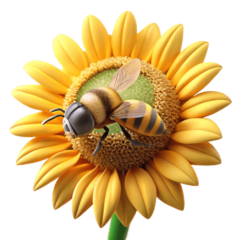 dramatic abstract A close up of a bee collecting pollen from a sunflower, macro photography style, warm sunlight, focus on the intricate details of the bee and flower detailed png