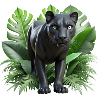 vibrant abstract A sleek black panther prowling through dense jungle foliage, dappled sunlight filtering through the leaves, dramatic and cinematic lighting, hyperrealistic style genuine png