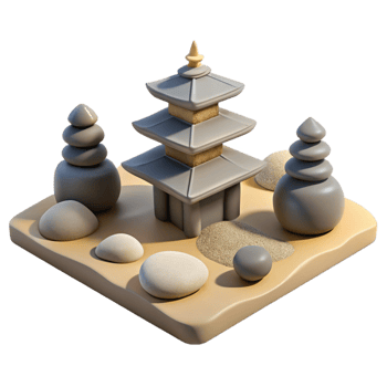 beautiful rustic 3D Render Pagoda Zen Garden Illustration detailed png