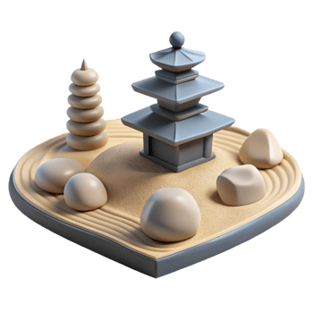 3D Zen Garden Illustration Stones, Pagoda, Serenity png