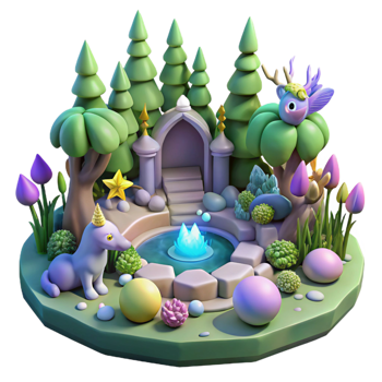vibrant rustic Enchanted Forest 3D Illustration 4K png
