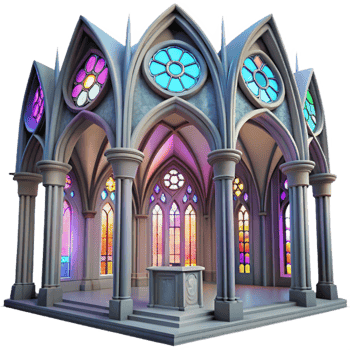 wonderful rustic Gothic cathedral interior, stained glass windows casting colorful light, intricate stone carvings, ethereal atmosphere, ray tracing, photorealistic, detailed png