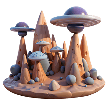Whimsical 3D Render of Fantasy Landscape png