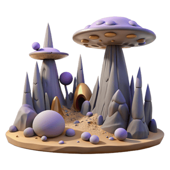 Fantasy 3D Render Alien Mushroom Planet png