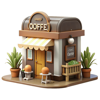 beautiful minimalist 3D Coffee Shop Illustration Cozy Cafe Exterior genuine png