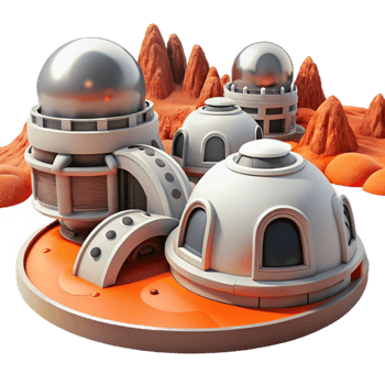 stunning abstract Martian colony, futuristic habitats, red dust landscape, harsh sunlight, science fiction style, photorealistic, 4K png