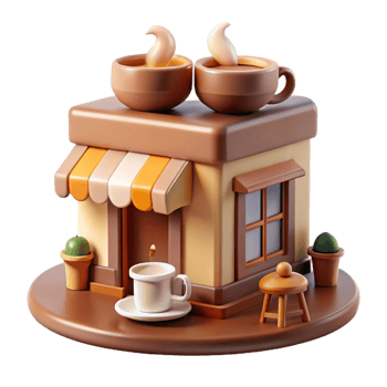 wonderful minimalist Cozy Coffee Shop 3D Render detailed png