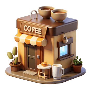 beautiful minimalist 3D Coffee Shop Illustration high resolution png