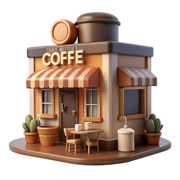 elegant rustic 3D Coffee Shop Illustration professional png