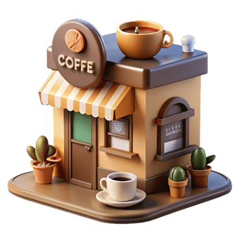 beautiful minimalist Cute Coffee Shop 3D Render genuine png