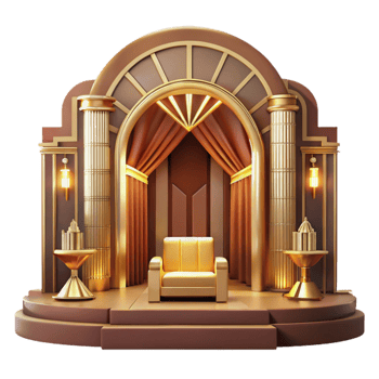 stunning artistic Art Deco cinema interior, geometric patterns, gold and velvet details, warm lighting, luxurious atmosphere, art deco style, authentic png