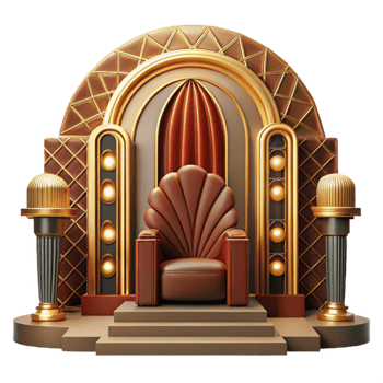 vibrant abstract Art Deco cinema interior, geometric patterns, gold and velvet details, warm lighting, luxurious atmosphere, art deco style, professional png