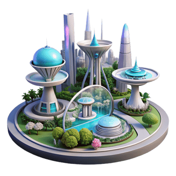 vibrant traditional Futuristic Cityscape 3D Illustration premium png