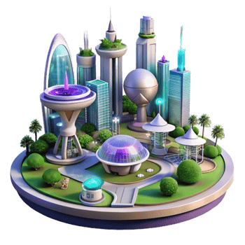 magnificent rustic Futuristic Cityscape 3D Illustration premium png