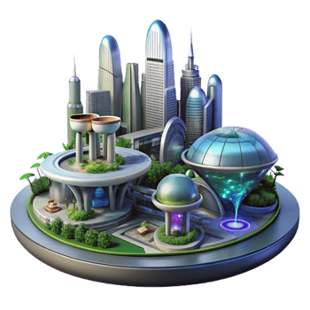 vibrant modern Futuristic Cityscape 3D Illustration high quality png
