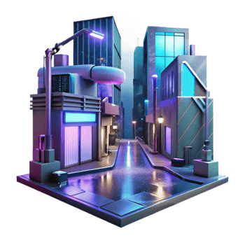 stunning minimalist Cyberpunk street scene, holographic advertisements, neon lights, rainy night, gritty style, digital painting, high quality png