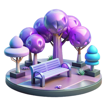 3D Park Bench Illustration Colorful Trees and Peaceful Setting png