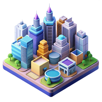 wonderful artistic Isometric view of a complex cityscape, intricate details, vibrant colors, futuristic style, art, 4K png