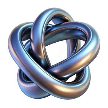 serene modern Fluid metallic ribbons intertwining and forming impossible knots, lit by a single, harsh spotlight, rendered in a surrealist style original png