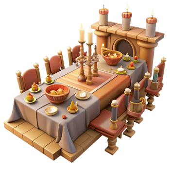 dramatic rustic Medieval Dinner Table 3D Render original png