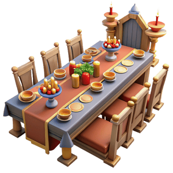impressive minimalist Medieval Feast 3D Render high resolution png