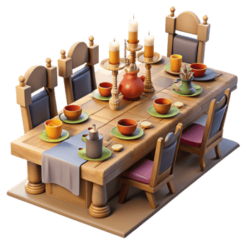magnificent abstract Medieval Dinner Table 3D Render authentic png