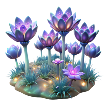 wonderful classic A field of blooming, bioluminescent flowers, emitting a soft, otherworldly glow, rendered in a fantasy art style detailed png