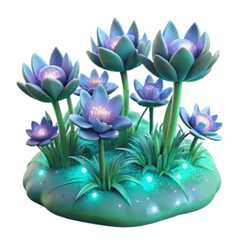 vibrant vintage A field of blooming, bioluminescent flowers, emitting a soft, otherworldly glow, rendered in a fantasy art style genuine png