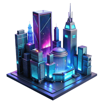 vibrant traditional A futuristic cityscape at night, towering holographic advertisements shimmering in the rain, cyberpunk style, neon lighting genuine png