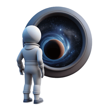 beautiful modern A lone astronaut gazing at a massive, swirling black hole through the window of their spaceship, realistic style, dramatic lighting exclusive png