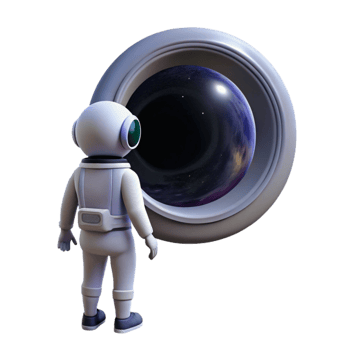 stunning abstract A lone astronaut gazing at a massive, swirling black hole through the window of their spaceship, realistic style, dramatic lighting high quality png