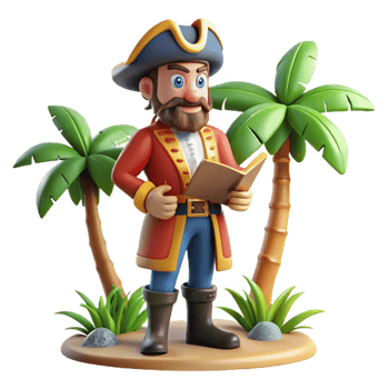 beautiful abstract 3D Cartoon Pirate Reading on Island high quality png