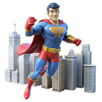 dramatic creative 3D Superhero Illustration over Cityscape genuine png