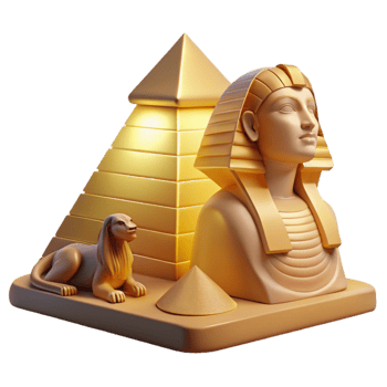 beautiful modern A mysterious sphinx with the body of a lion and the head of a woman, gazing enigmatically at a distant pyramid, bathed in the golden light of dawn. Ancient, symbolic style authentic png