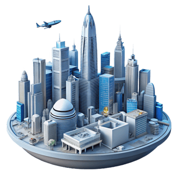 dramatic artistic 3D Cityscape Illustration Modern Urban Skyline high resolution png