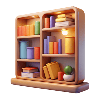 magnificent contemporary 3D Render of a Colorful Bookshelf detailed png