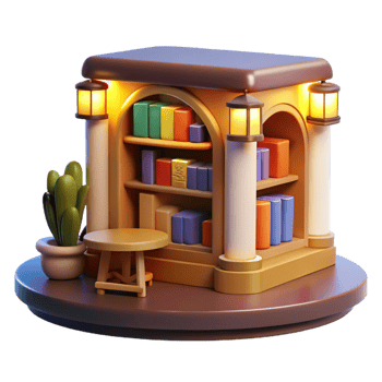 wonderful rustic Cozy 3D Bookstore Illustration high quality png