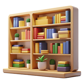 serene minimalist Colorful 3D Bookcase Illustration high quality png