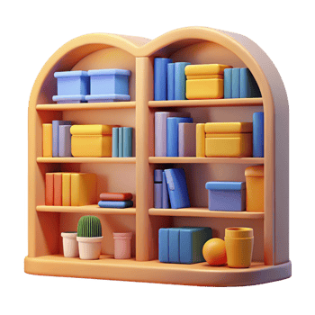stunning rustic 3D Render of Bookcase with Colorful Books and Objects premium png