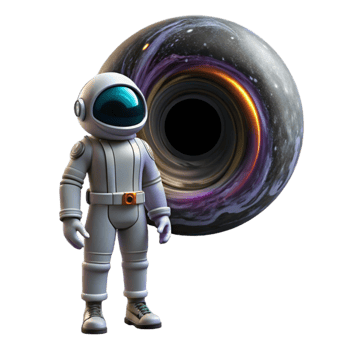 impressive creative A lone astronaut wearing a futuristic spacesuit, gazing at a colossal black hole, vibrant nebulae swirling around it, cosmic horror style genuine png