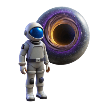dramatic modern A lone astronaut wearing a futuristic spacesuit, gazing at a colossal black hole, vibrant nebulae swirling around it, cosmic horror style high resolution png