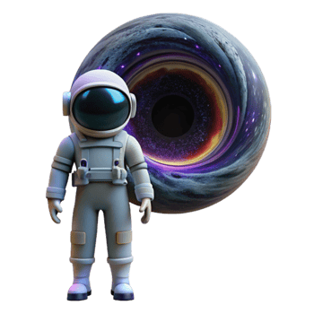 elegant classic A lone astronaut wearing a futuristic spacesuit, gazing at a colossal black hole, vibrant nebulae swirling around it, cosmic horror style genuine png
