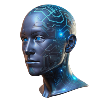 wonderful classic A transparent human head filled with swirling digital data, glowing circuit patterns visible on the skin, cyberpunk, dark and moody lighting genuine png