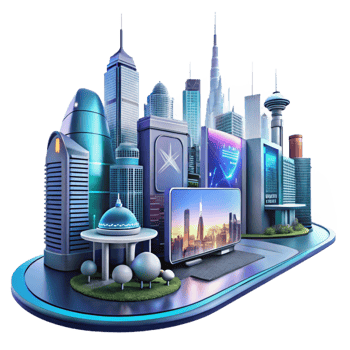 extraordinary contemporary Futuristic Cityscape 3D Illustration premium png