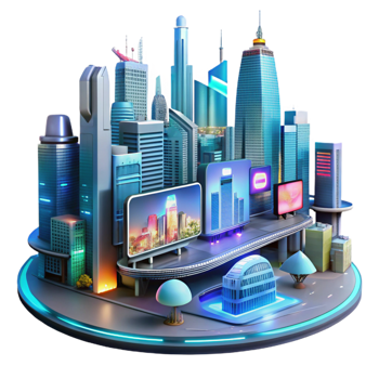 serene rustic Futuristic Cityscape 3D Illustration high quality png