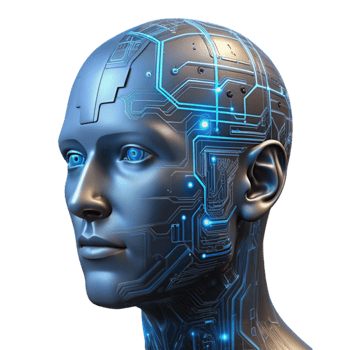 beautiful artistic A transparent human head filled with swirling digital data, glowing circuit patterns visible on the skin, cyberpunk, dark and moody lighting original png