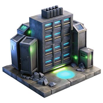 wonderful rustic A dilapidated, abandoned server room with flickering screens displaying distorted code, dust motes illuminated by shafts of light, post apocalyptic style original png