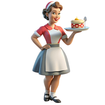 vibrant classic Retro Diner Waitress 3D Render exclusive png