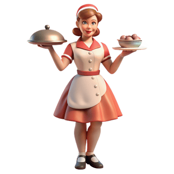 elegant classic Retro Diner Waitress 3D Render premium png
