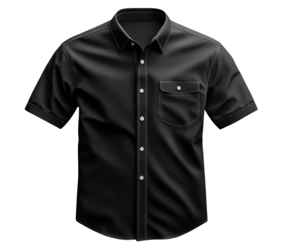 The Black short sleeve shirt with pocket and button up design, perfect for casual wear png